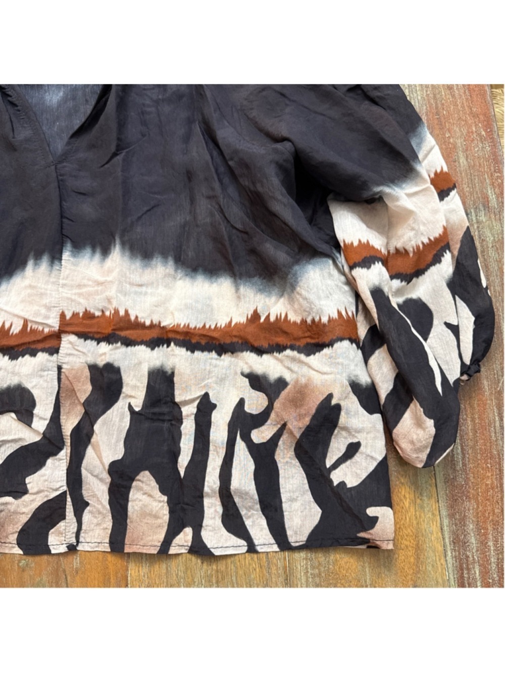 Marta Black Brown Tie Dye Blouse Large Animal Print Ruffle Collar - Picture 5 of 10